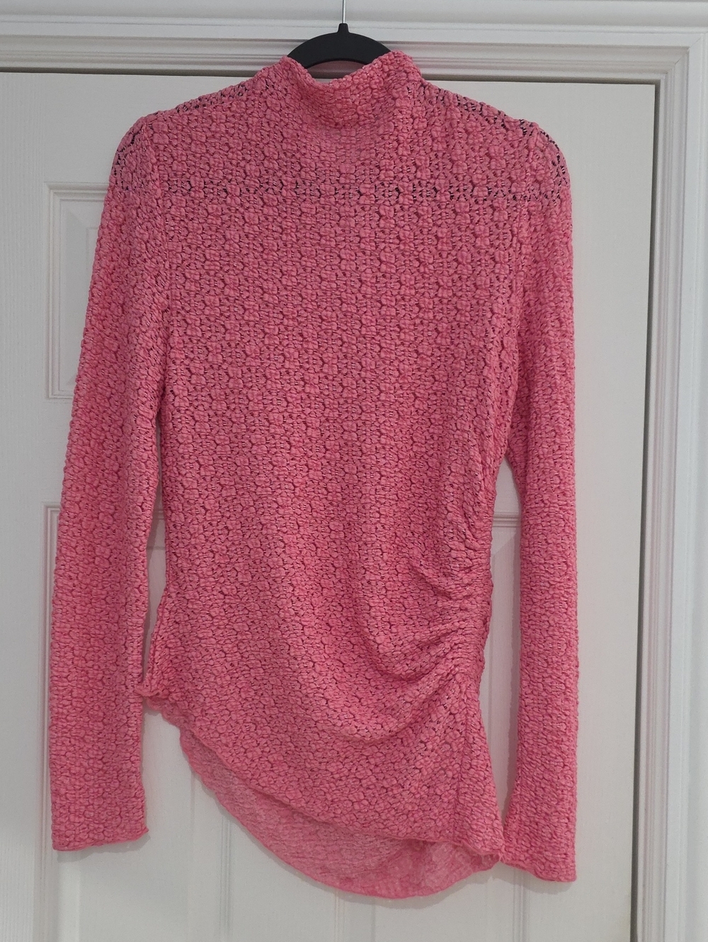 Anthropologie Bubble Knit Pink Turtleneck with Side Rouching